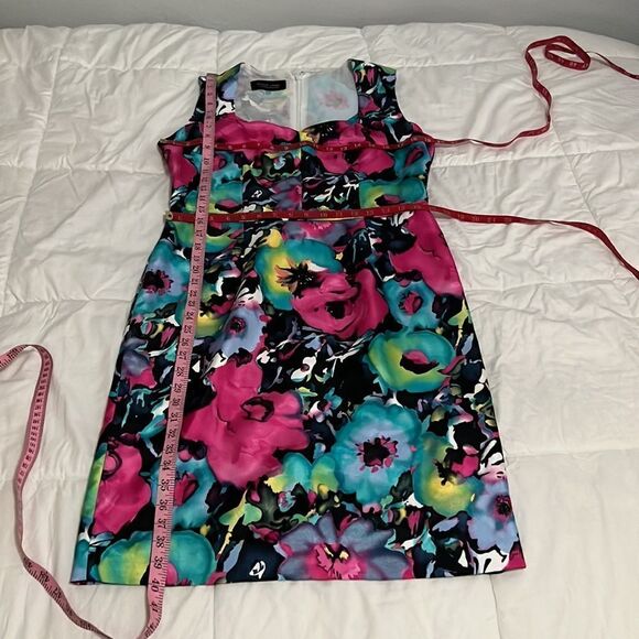 Black Label Evan Picone Dress Floral Sweetheart Neck Sleeveless Midi Pink Blue - Picture 11 of 11